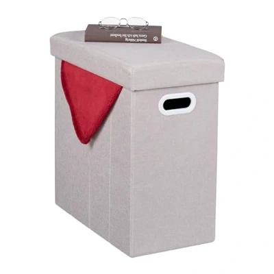 Afbeelding van Relaxdays poef met opbergruimte, langwerpig, gepolsterde hocker, 49x48,5x27 cm, stoffen opbergpoef, opvouwbaar, beige