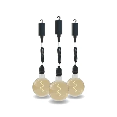 Afbeelding van Calex Hanglamp voor buiten 3 Stuks Pendel Buitenverlichting op batterij Goud Filament Lichtbron Zwart