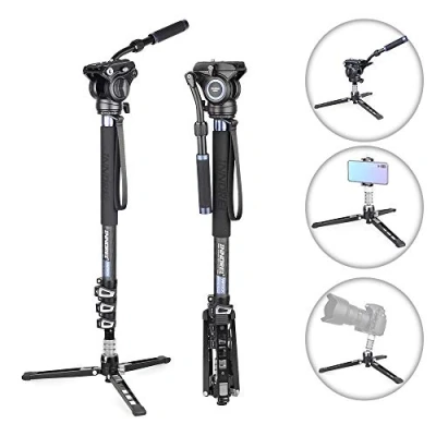 Afbeelding van monopod van koolstofvezel, INNOREL VM70CK, professionele video voor telescopische camera met vloeibare kop en afneembare opvouwbare standaard DSLR camcorders