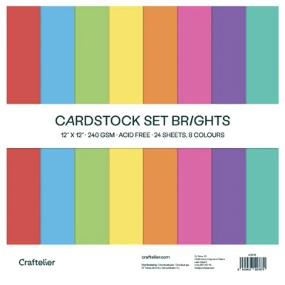 Afbeelding van Craftelier Cardstock Set 24 kaarten voor scrapbooking en knutselprojecten Brights Textuur Afmetingen 30 x cm Gewicht 240 g