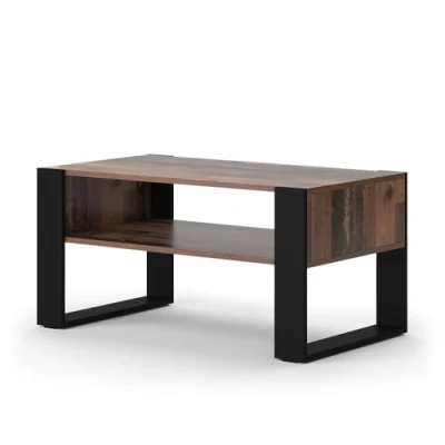 Afbeelding van Vicco Salontafel Olli, Antiek hout/Zwart, 92 x 45.6 cm met plank