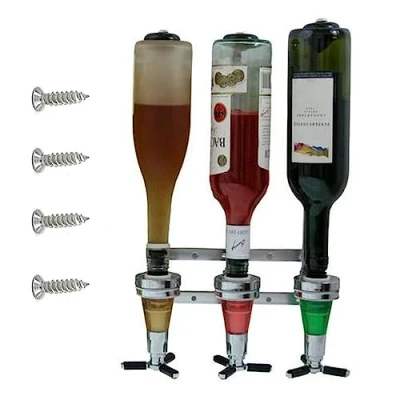 Afbeelding van Wandgemonteerde wijndispenser, 3 flessen aluminium barman dispenser voor cocktails, barman, gemengde wijn, bar, keuken (30 ml)