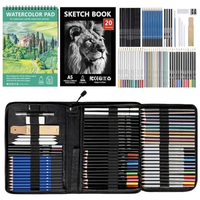Afbeelding van KIMIGO Complete tekenset,potlodenset voor tekenen,schets tekenpotlood,professionele tekenset,professionele kunstenaar potloodset,schets potloden kunstbenodigdheden,tekening en schets set