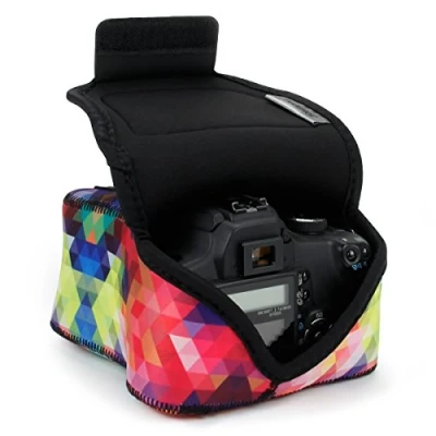 Afbeelding van USA Gear DSLR camerabehuizing met neopreenbescherming, holsterriemlus en opslag van accessoires compatibel Canon EOS Rebel T7, 850D, 250D, SL3, R7, Nikon D3500, D5600 meer (geometrisch)