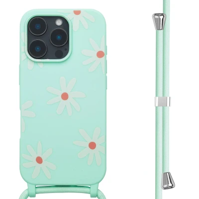 Afbeelding van imoshion hoesje Geschikt voor iPhone 16 Pro Max met koord Siliconen design Meerkleurig / Green Flower Distance