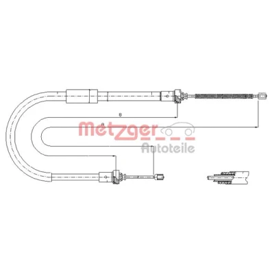 Afbeelding van METZGER 11.6573 Handremkabel Rechts achter 1587/1430mm Trommelrem COFLE RENAULT: Clio III Hatchback (BR0/1, CR0/1) 1.2 16V, 1.6 16V (BR05
