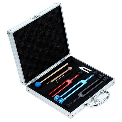 Afbeelding van DRELD Sound Healing stemvorkset 128Hz, OM 136,1Hz, MI 528Hz, 4096Hz aluminium stemvorken body tuner met hamers en opbergdoos voor chakra, solfeggio bioveldtherapie