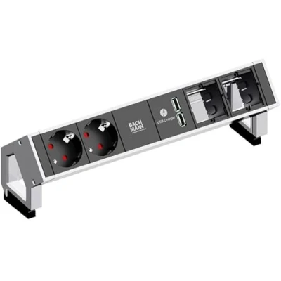 Afbeelding van BACHMANN DESK2 2x geaard contact ABD 1x USB Lader GST18, wit
