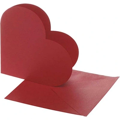 Afbeelding van Hartvormige Kaarten, afmeting kaart 12,5x12,5 cm, envelop 13,5x13,5 rood, 10sets