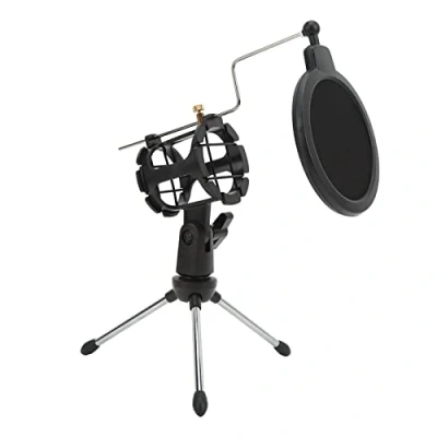 Afbeelding van Opvouwbare Bureaumicrofoonstandaard, Anti vibratie Desktopmicrofoon Statiefstandaardhouder Beugel Tafelmicrofoonhouder met Windschermfilter voor Conferentie opnamestudio Live uitzending