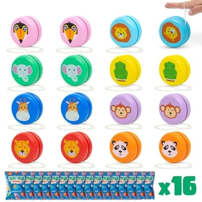 Afbeelding van Jojo Kinderen Pack 16 Dierenfeestzakjesvullers voor BONNYCO Houten Kinderfeestcadeautjes Klaar Gemaakt Feestzakjes, Reactieve Feestzakjes Vullers, Pinata Vullers