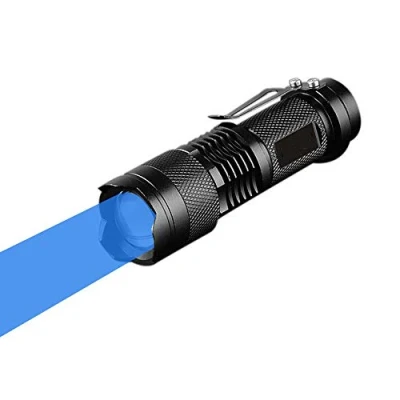Afbeelding van blauwe zaklamp, WESLITE blauw licht mini zaklamp straal led 3 modi zoombaar met clip lange afstand voor nacht vissen jacht (batterij niet inbegrepen)