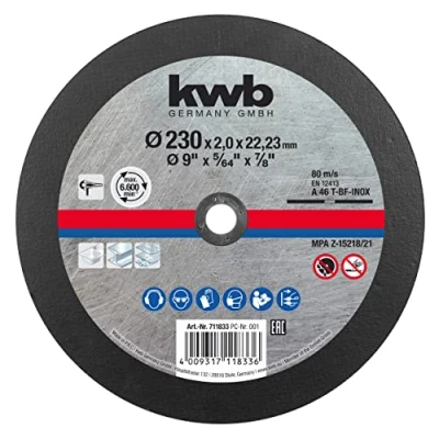 Afbeelding van kwb Metalen doorslijpschijf 230 x 1,9 mm dun, boring 22,23 voor haakse slijper, geschikt roestvrij staal
