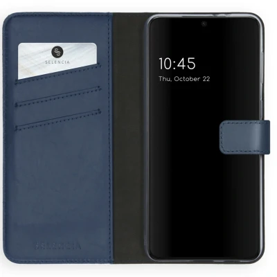 Afbeelding van Samsung Galaxy S21 Plus Hoesje Echt leder Selencia Bookcase Blauw Telefoonhoesje