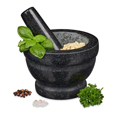 Afbeelding van Relaxdays vijzel en stamper graniet kruidenstamper kruiden vermaler mortier 400 ml