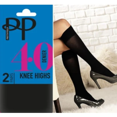 Afbeelding van Pretty Polly Kniekousjes Opaque Pantykousjes 40 Den One Size Zwart 2 Paar Voordeelverpakking
