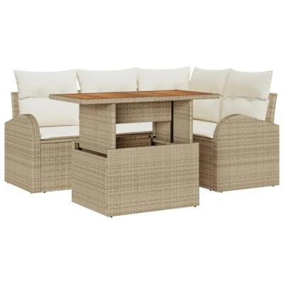 Afbeelding van vidaXL 5 delige Tuindining Set met Kussens Beige Poly Rattan Acacia