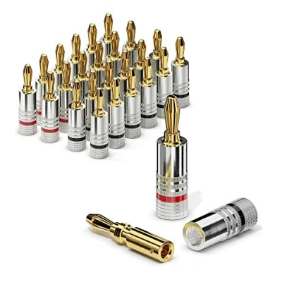 Afbeelding van sonero® Bananenstekker set van 24, voor alle luidsprekerkabels met een diameter tot max. 6 mm², 24 stuks kleurcodering (12x rood, 12x zwart), 24k verguld