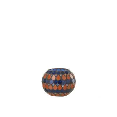 Afbeelding van Jonckheere Collectie Theelichthouder druppel mozaiek glas oranje/blauw smal