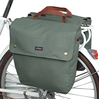 Afbeelding van TOURBON Waterdichte canvas fiets achterbank drager bagage opbergtas fietsen dubbele oprolbare fietstas achtertas groen