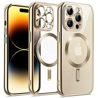 Afbeelding van JETech Zachte Doorzichtig Case voor iPhone 14 Pro 6,1 Inch, Camera Lens Volledige Bescherming, Compatibel met MagSafe Draadloos Opladen, Schokbestendige Gegalvaniseerde TPU Hoesje Cover (Goud)