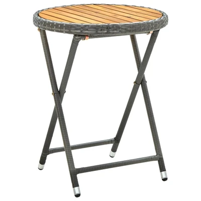 Afbeelding van Tafeltje 60 cm poly rattan en massief acaciahout grijs