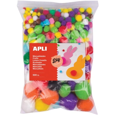 Afbeelding van Apli Pompons, Zakje Met 500 Stuks In Geassorteerde Kleuren Knutselmateriaal