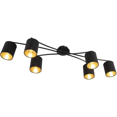Afbeelding van QAZQA Moderne plafondlamp zwart 6 lichts Lofty