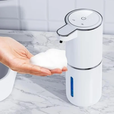 Afbeelding van Automatische zeepdispenser, wandbevestiging, contactloos, 380 ml, elektrische zeepdispenser met sensor, USB oplaadbaar, schuimzeepdispenser voor badkamer, keuken, kantoor