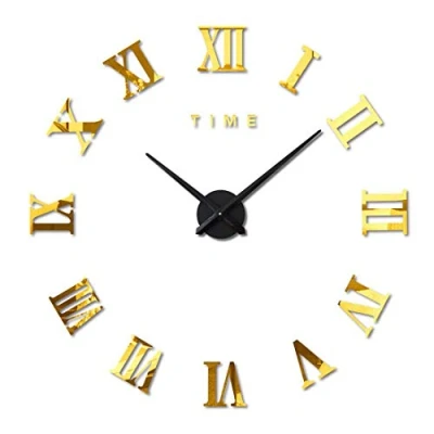 Afbeelding van FAS1 Moderne doe het zelf grote wandklok horloge sticker 3D stickers Romeinse cijfers thuiskantoor verwijderbare decoratie voor woonkamer goud (batterij NIET inbegrepen)