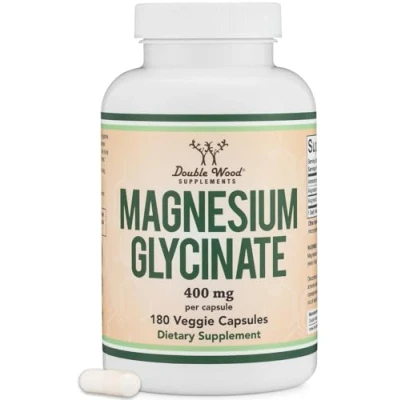 Afbeelding van Double Wood Magnesium Bisglycinaat 180 vegan capsules 400 mg per capsule XL verpakking Glycinate tabletten