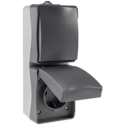Afbeelding van Stopcontactschakelaar combinatie natte ruimte &amp; buitenstopcontact met omschakelaar IP54 250V verticaal geaard stopcontact