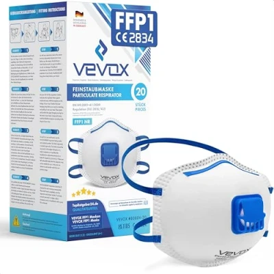 Afbeelding van VEVOX® FFP1 stofmasker Set van 20 FFP 1 met ventiel mondkapje filter