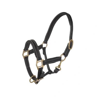 Afbeelding van MHS Leren halster Luxury black/gold Extra Full (mt 8)