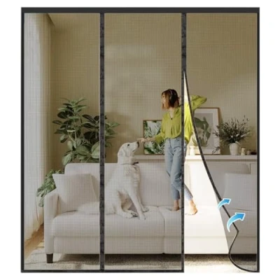 Afbeelding van Magnetische Hordeur, 235x190cm Insectenwerende Deur, Vliegennet, Klamboe voor Balkondeur, Kelderdeur, Woonkamer, Terrasdeur, Magneetgordijn, Dubbele Muggenbescherming Zonder Boren, Zwart
