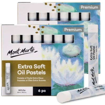 Afbeelding van Mont Marte Extra zachte oliepastelkleuren, wit, 6 stuks, verschillende natuurlijke levendig, boterachtig, veelzijdige kunstpastelkleuren om te mengen, lagen en schaduwen kleuren