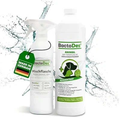 Afbeelding van BactoDes Animal Dierengeur verwijderaar 1 liter incl. mengfles geurverdrijver voor kattenurine, hondenurine en kleine dieren.