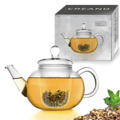 Afbeelding van Creano theepot van glas, 1,2 l, glazen met zeef en deksel, ideaal voor het bereiden losse thee, druppelvrij