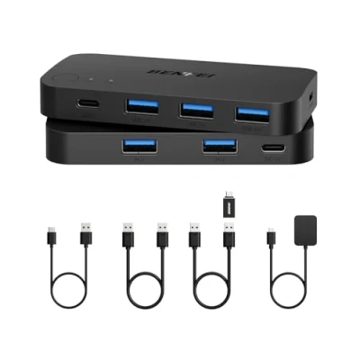 Afbeelding van USB 3.0 Switch, Switcher 2 computers delen 3 * en 1 C met afstandsbediening voor pc muis toetsenbord printer scanner, KVM Switch Selector compatibel Windows, Mac, Linux