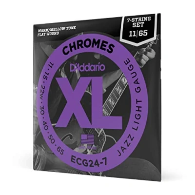 Afbeelding van D&#039;Addario Gitaar Snaren XL Chromes Electrische Flat Wound Gepolijst voor Ultra Smooth Feel and Warm, Mellow Tone ECG24 7 Jazz Light, Snaar, 11 65, 1 Pack