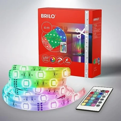 Afbeelding van BRILONER 4 m ledstrip RGB, USB ledstrip, decoratieve lichtketting, kleurrijk licht en effecten, in te korten, dimbaar, afstandsbediening, wit