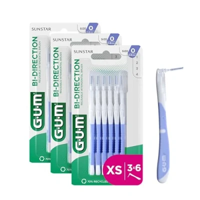 Afbeelding van GUM BI Direction Dubbele Positie Interdentale Borstels Antibacteriële borstelharen 90 graden positionering Tandenreiniging en plaqueverwijdering 0,6 mm, ISO 0 3 x 6 stuks