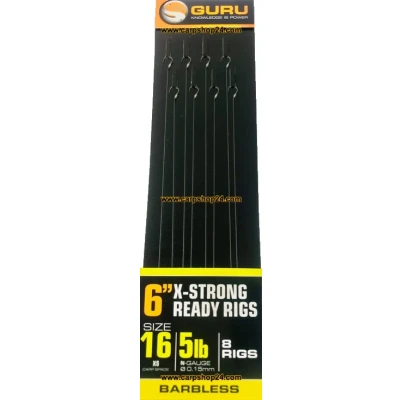 Afbeelding van Guru 6&quot; X Strong Ready Rig (8 rigs) Maat : 0.15mm haak XS Carp Spade 16