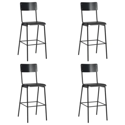 Afbeelding van Barstoelen 4 st massief multiplex staal zwart