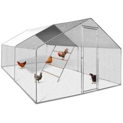 Afbeelding van IDMarket Hok kippenhok, 12 m², 4 x 3 m, met grote zitstang, etages, van hout, frame verzinkt staal