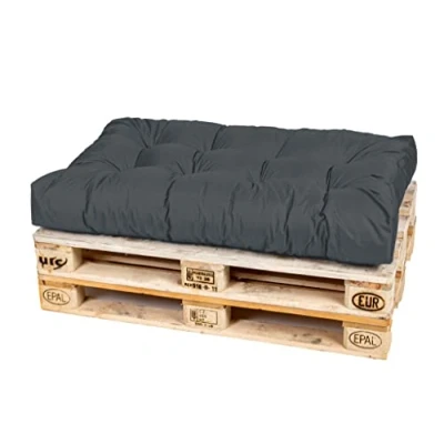 Afbeelding van Garden Palletkussen, waterafstotend, premium zitkussen, gewatteerd, 120x80x18 cm, zitkussen voor europallets, palletmeubel, palletbekleding (120x80x18cm (zitkussen), antraciet)
