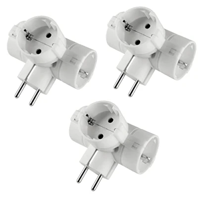 Afbeelding van POLY POOL PP2350.3 Schuko stekkeradapter, adapter met 3 geaarde stopcontacten, standaard Duits en stopcontact, 16 A, wit