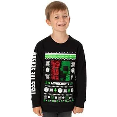 Afbeelding van Minecraft Christmas Jumper Kids Boys Creeper TNT Flip Sequin Sweater 9 Jaar
