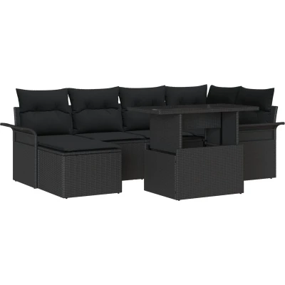 Afbeelding van vidaXL 7 Delen Tuin Sofa Set met Kussens Zwart Poly Rattan