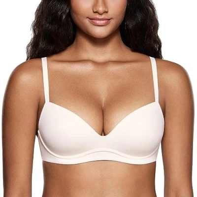 Afbeelding van DOBREVA Vrouwen Push Up BH Plunge Draadloze Comfortabele T Shirt Gevoerde Bh&#039;s Kokoswit 80C